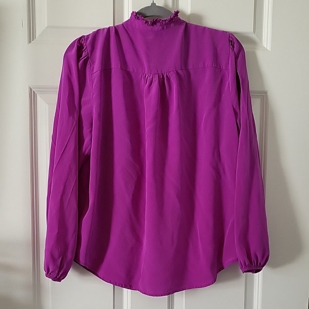 J. Crew Purple 100% Silk Ruffle Blouse Women's Large - Picture 3 of 12